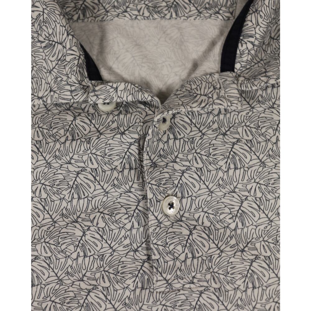 Bugatchi OoohCotton Tech Polo Men’s Size L White Blue Leaf Print 8-Way Stretch - Picture 4 of 10